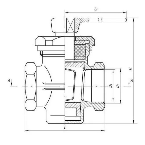 Кран 3-ходовой муфтовый сальниковый с T-образной пробкой 50x6 мм 536-03.041 (ИТШЛ.491.742.002)